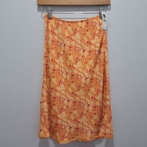 Vintage Orange Floral Midi 90s Y2K Streetwear Fairycore Slip Skirt Juniors 1